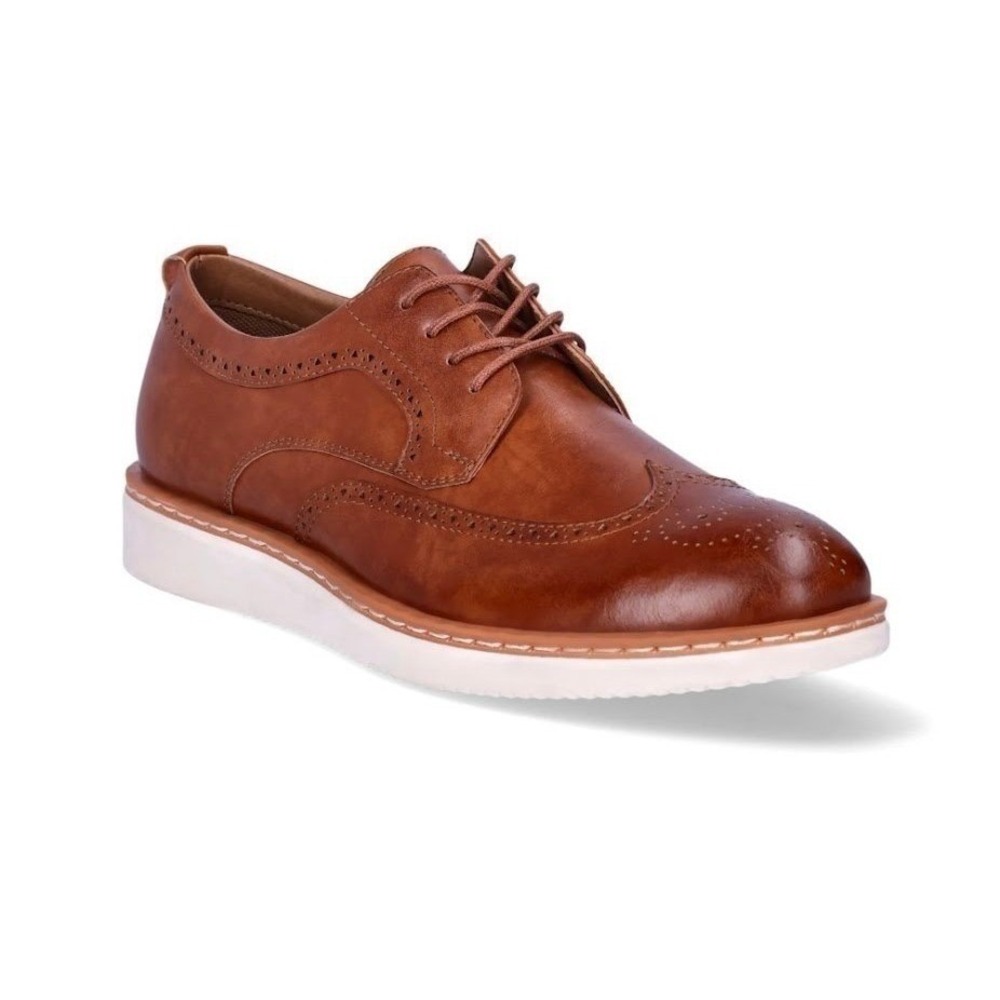 George Mens Jonaah Wingtip Oxford Dress Shoes Brown Size‎ 9.5 Memory Foam New